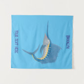 メカジキおもしろい漫画イラストレーション タペストリー (正面(横))