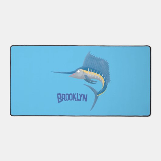 メカジキおもしろい漫画イラストレーション デスクマット (正面)