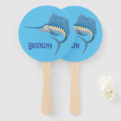 メカジキおもしろい漫画イラストレーション ハンドファン (正面&裏面)