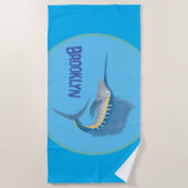 メカジキおもしろい漫画イラストレーション ビーチタオル (正面)
