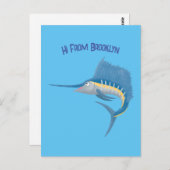 メカジキおもしろい漫画イラストレーション ポストカード (正面/裏面)