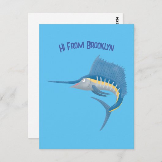 メカジキおもしろい漫画イラストレーション ポストカード (正面/裏面)