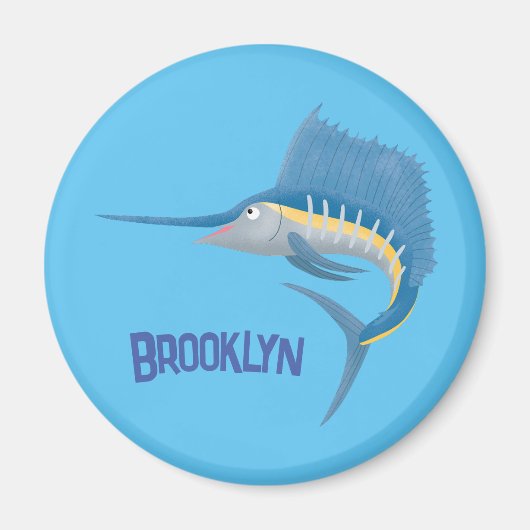 メカジキおもしろい漫画イラストレーション マグネット (正面)