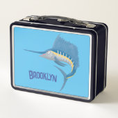 メカジキおもしろい漫画イラストレーション メタルランチボックス (裏面)