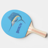 メカジキおもしろい漫画イラストレーション 卓球ラケット (横)