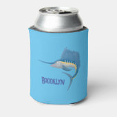 メカジキおもしろい漫画イラストレーション 缶クーラー (缶裏面)