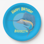 メカジキのパーソナライズされた誕生日アニメ ペーパープレート (正面)