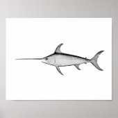 メカジキ白黒ヴィンテージイラストレーション ポスター (正面)