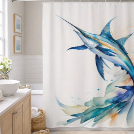 メカジキ絵画の水色 シャワーカーテン