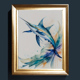 メカジキ絵画の水色 ポスター