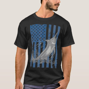 メカジキ魚釣りアメリカンフラッグ深いシー魚釣り Tシャツ