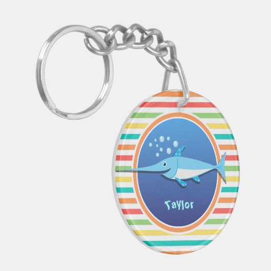 メカジキ;明るいレインボーストライプズ キーホルダー (正面左)
