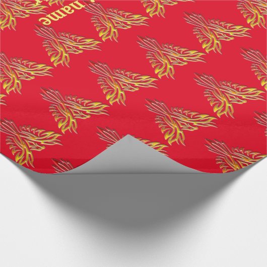 メカスタムッセージ-赤で炎のフェニックスが上昇 ラッピングペーパー (角)