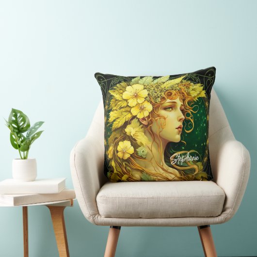 メカニカルイエローフラワーズフォレストフェアリーファンタジー クッション (椅子)