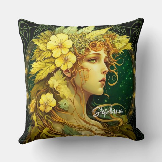 メカニカルイエローフラワーズフォレストフェアリーファンタジー クッション (裏面)