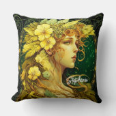 メカニカルイエローフラワーズフォレストフェアリーファンタジー クッション (正面)