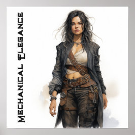 メカニカルエレガンススチームパンク若い女性 ポスター