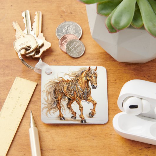 メカニカルスチームパンクホース金ゴールドシルバー キーホルダー (デスク)