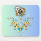 メカニカルセレニティ – ティール(緑がかった色)スチームパンクアート マウスパッド (正面)