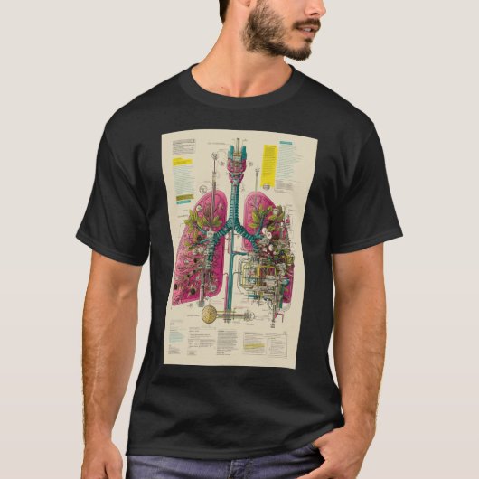 メカニカル肺図 — バイオインダストリアル解剖学 Tシャツ (正面)