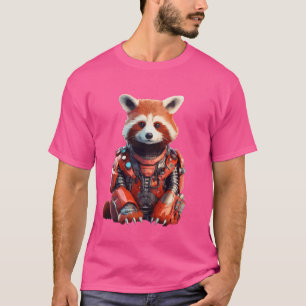 メカニカル レッドパンダ ロボット 未来風 サイボーグ スチーム Tシャツ