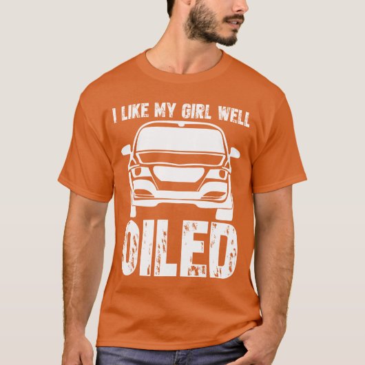 メカニックジョークカー工場オイル レトロ Tシャツ (正面)