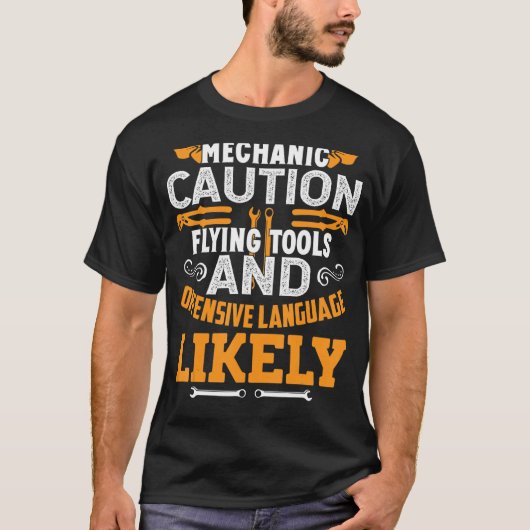 メカニック注意 機械 ワークショップツール Tシャツ (正面)