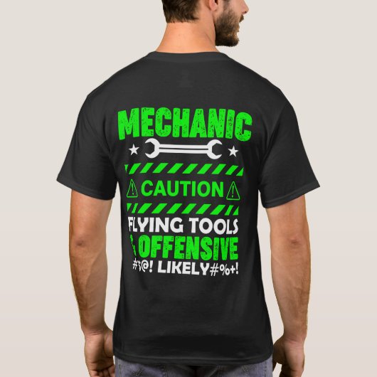 メカニック注意...面白い Tシャツ (裏面)