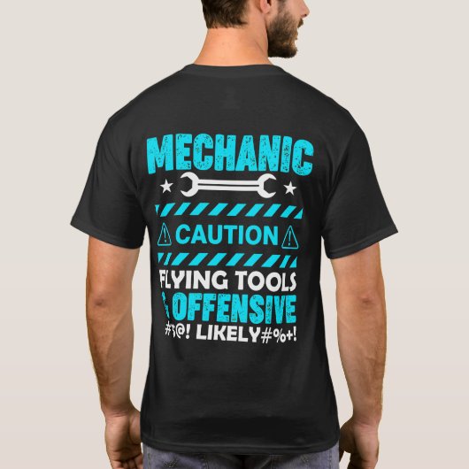 メカニック注意...面白い Tシャツ (裏面)