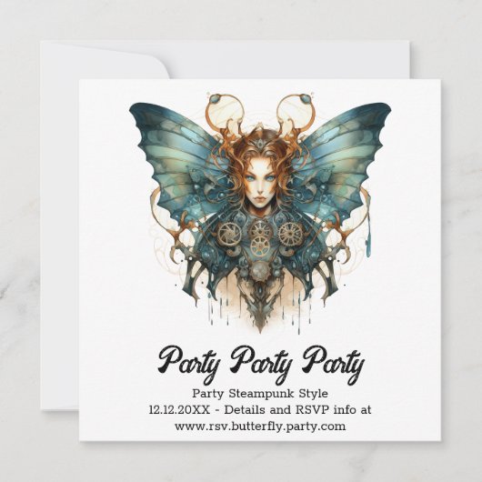 メカニック ヘアストリーナ バタフライ スチームパンク ウェディング 案内状 (正面)