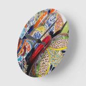 メカラフル伝統的ク絵を描の陶器 ラウンド壁時計 (傾斜)