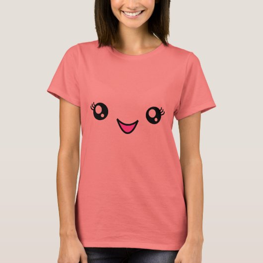 メガかわいいハッピー顔シャツリンガー Tシャツ (正面)