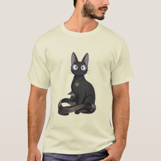メガネとインフィニティベルトのイラストがかっこいい黒猫 Tシャツ