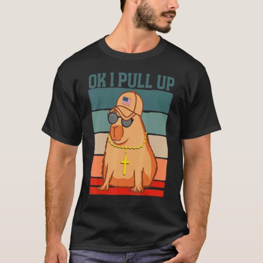メガネとチェーンのカピバラがやって来た Ok Tシャツ (正面)