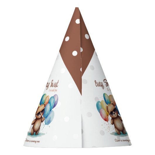 メガネとバルーンを着けたビーリー甘いテディベア パーティーハット (裏面)