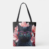 メガネとヘッドフォンが可愛い黒猫 トートバッグ (裏面)