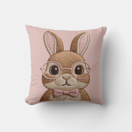 メガネとリボンのイースターバニー 刺繍風デザイン クッション
