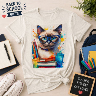 メガネと本を愛する猫Tシャツ かわいい猫 トライブレンドTシャツ