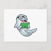 メガネと本を持つオタクのイルカ ポストカード (正面)