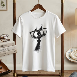 メガネと蝶ネクタイの愛らしいオタク猫 レディース Tシャツ