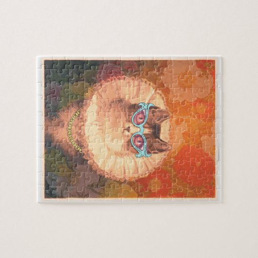 メガネと金ゴールドチェーンの可愛いルネサンス猫 ジグソーパズル (横)