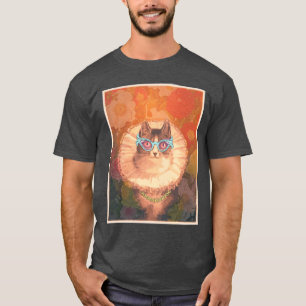 メガネと金ゴールドチェーンの可愛いルネサンス猫 Tシャツ