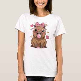 メガネと風船ガムのかわいいカピバラ Tシャツ