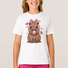 メガネと風船ガムのかわいいカピバラ Tシャツ