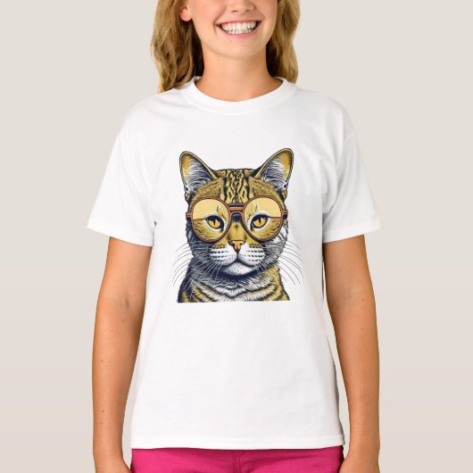 メガネのクールなキティー Tシャツ (正面)