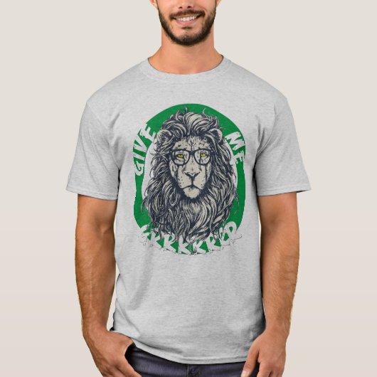 メガネのクールなライオン グラフィック Tシャツ (正面)