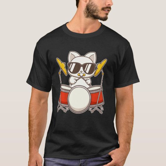 メガネのクールドラマー猫 Tシャツ (正面)
