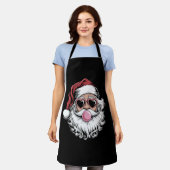 メガネのレトロサンタがシャボン玉を飛ばす クリスマス エプロン (着用した状態)