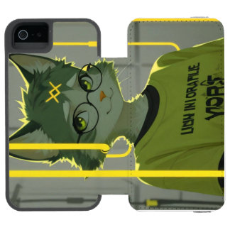 メガネの可愛いアニメ猫ライムグリーングラフィック iPhone SE/5/5sウォレットケース