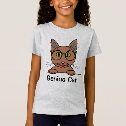 メガネの天才猫 楽しい Tシャツ (正面)